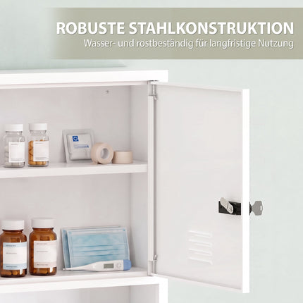 Wall-Mounted Medicine Cabinet with Lock, White, Steel
