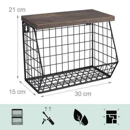 Wall-Mounted Metal Fruit Rack with Wood-Effect Shelf