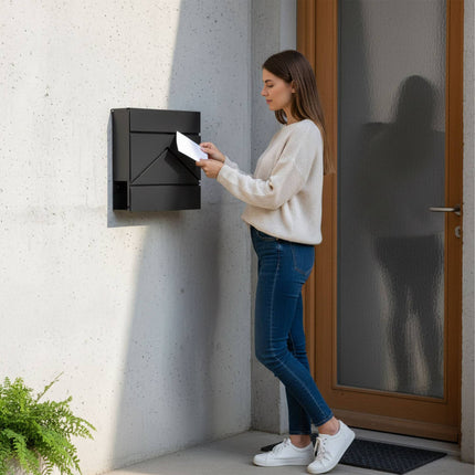 Wandbriefkasten aus Metall mit Zeitungsfach