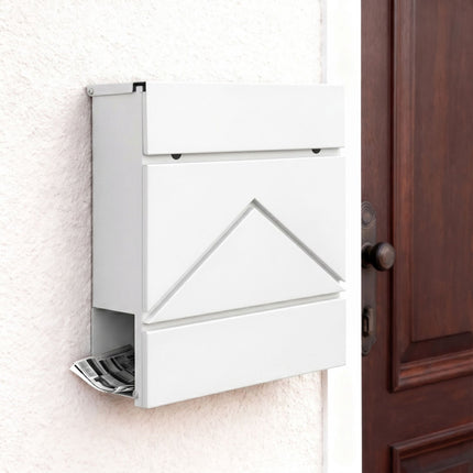 Wall-Mounted Metal Postbox with Newspaper Holder, White