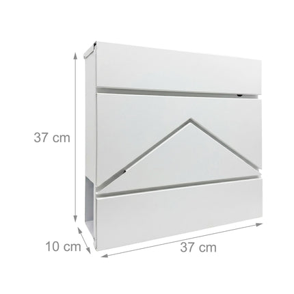 Wall-Mounted Metal Postbox with Newspaper Holder, White
