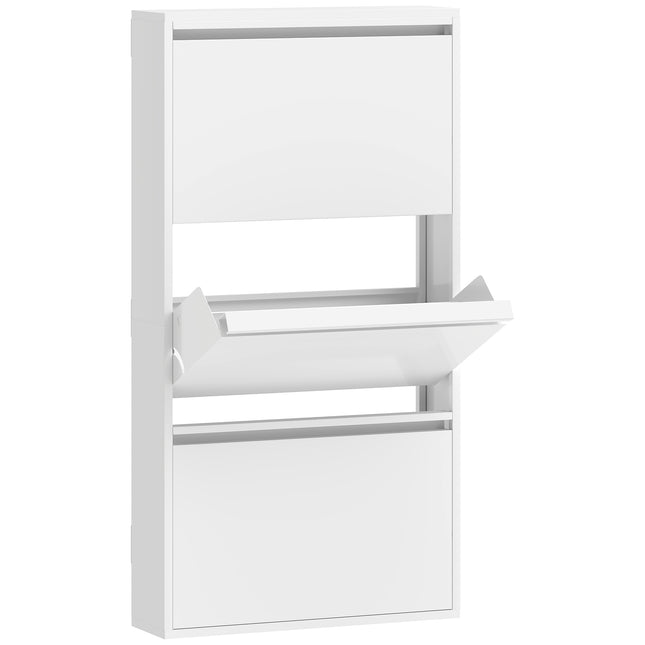 Wall-Mounted Metal Shoe Cabinet, 3 Flip Drawers, White