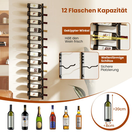 Wall-Mounted Metal Wine Rack for 12 Bottles, Black