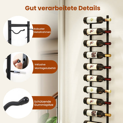 Wall-Mounted Metal Wine Rack for 12 Bottles, Black