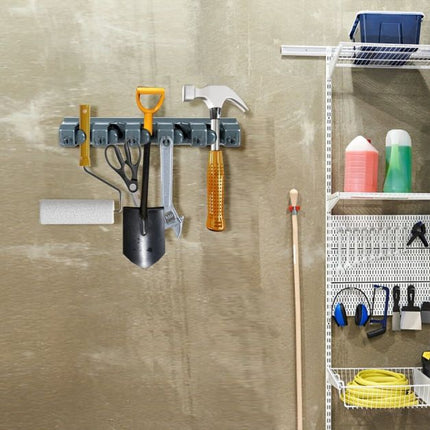Wandmontierter Mopphalter, 5 Positionen, 6 Haken, Dunkelgrau
