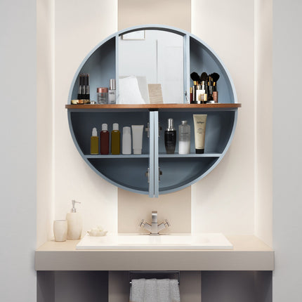 Wall-Mounted Round Dressing Table, Mirror, Shelves, 72 cm