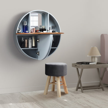 Wall-Mounted Round Dressing Table, Mirror, Shelves, 72 cm