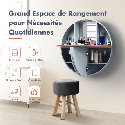 Wall-Mounted Round Dressing Table, Mirror, Shelves, 72 cm