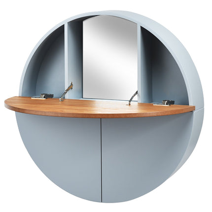 Wall-Mounted Round Dressing Table, Mirror, Shelves, 72 cm