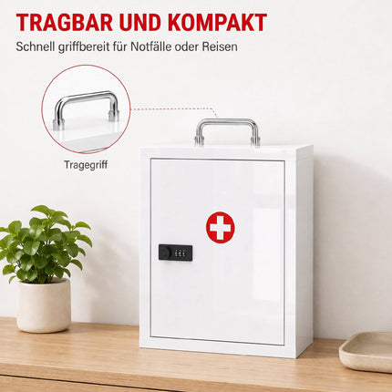 Wall-Mounted Steel Medicine Cabinet with Combination Lock, White