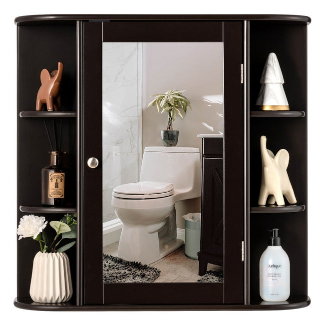 Wandmontierter Aufbewahrungsschrank, Mehrzweck-Badezimmer-Medizinschrank, 66 x 16,7 x 63 cm, Braun