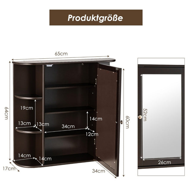 Wandmontierter Aufbewahrungsschrank, Mehrzweck-Badezimmer-Medizinschrank, 66 x 16,7 x 63 cm, Braun