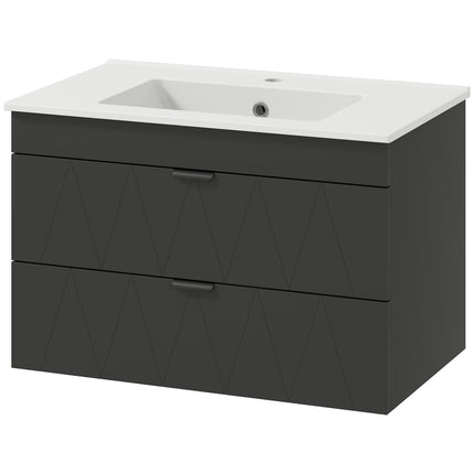Wandhängender Waschtischunterschrank mit Keramikwaschbecken, Schwarz