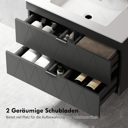 Wandhängender Waschtischunterschrank mit Keramikwaschbecken, Schwarz