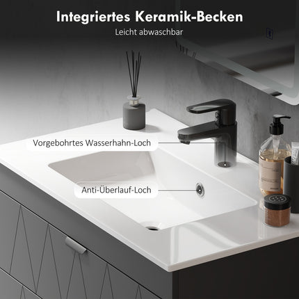Wandhängender Waschtischunterschrank mit Keramikwaschbecken, Schwarz