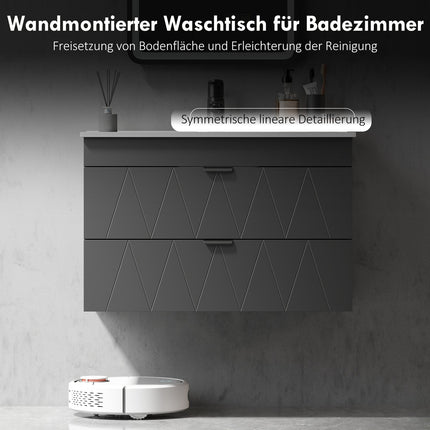 Wandhängender Waschtischunterschrank mit Keramikwaschbecken, Schwarz