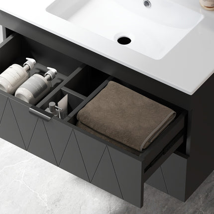 Wandhängender Waschtischunterschrank mit Keramikwaschbecken, Schwarz