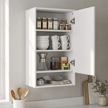 Wall-Mounted White Bathroom Cabinet with Adjustable Shelves