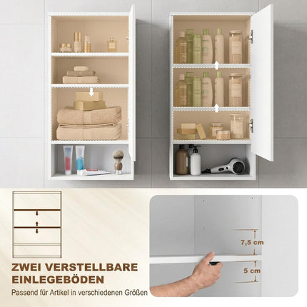 Wall-Mounted White Bathroom Cabinet with Adjustable Shelves