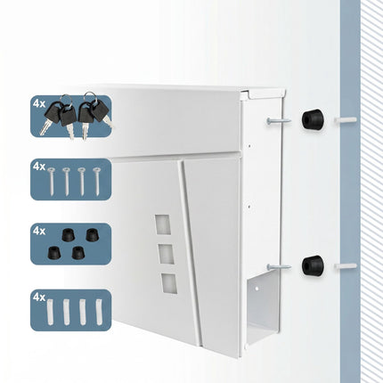 Wall-Mounted White Mailbox with Newspaper Holder