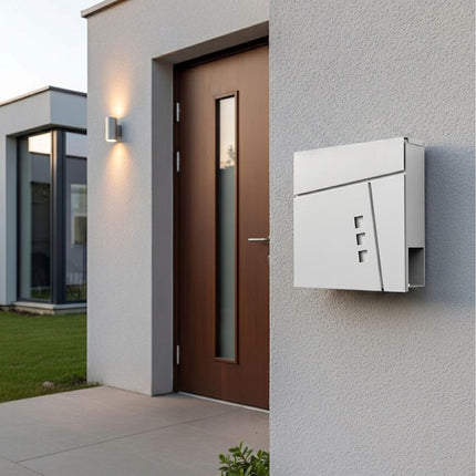 Wall-Mounted White Mailbox with Newspaper Holder