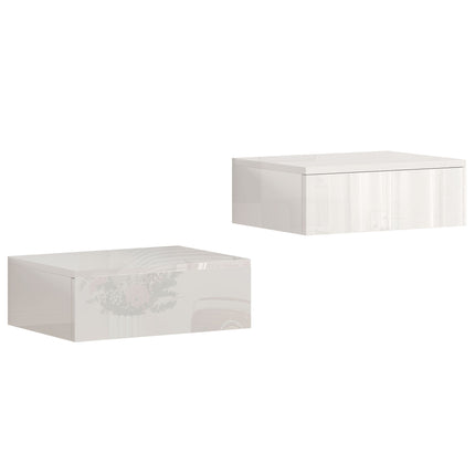 Wall-Mounted White Nightstands Set, Drawer, Chipboard