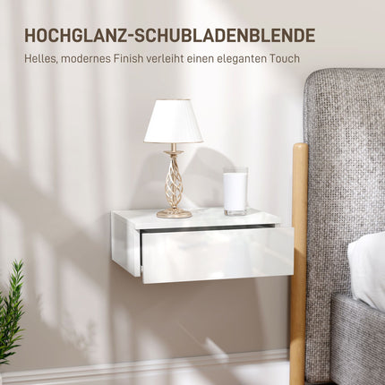 Wall-Mounted White Nightstands Set, Drawer, Chipboard