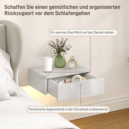 Wall-Mounted White Nightstands Set, Drawer, Chipboard