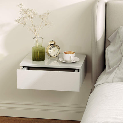Wall-Mounted White Nightstands Set, Drawer, Chipboard