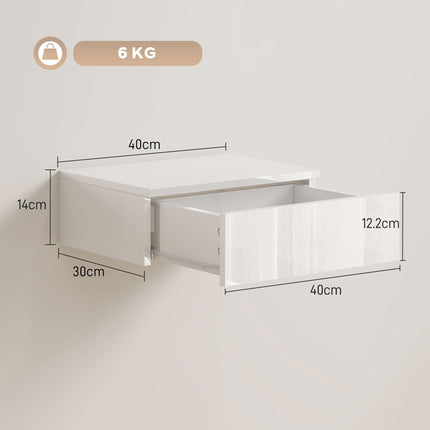 Wall-Mounted White Nightstands Set, Drawer, Chipboard