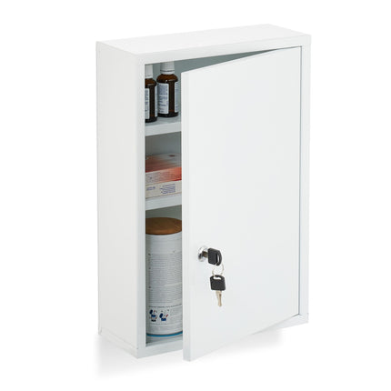 Wall-Mounted White Steel Medicine Cabinet with Lock