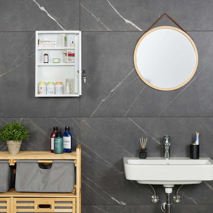 Wall-Mounted White Steel Medicine Cabinet with Lock