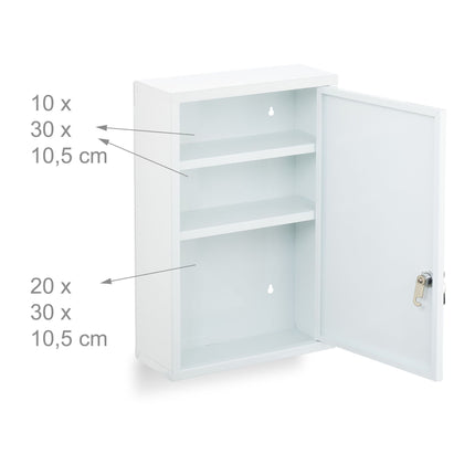 Wall-Mounted White Steel Medicine Cabinet with Lock