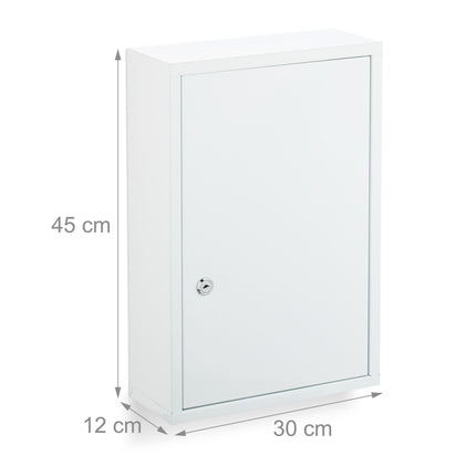 Wall-Mounted White Steel Medicine Cabinet with Lock