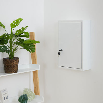 Wall-Mounted White Steel Medicine Cabinet with Lock