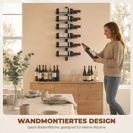 Wall-Mounted Wine Rack, 6-Bottle, Black Steel