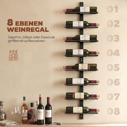 Wall-Mounted Wine Rack, 8-Bottle, Black Steel Tube