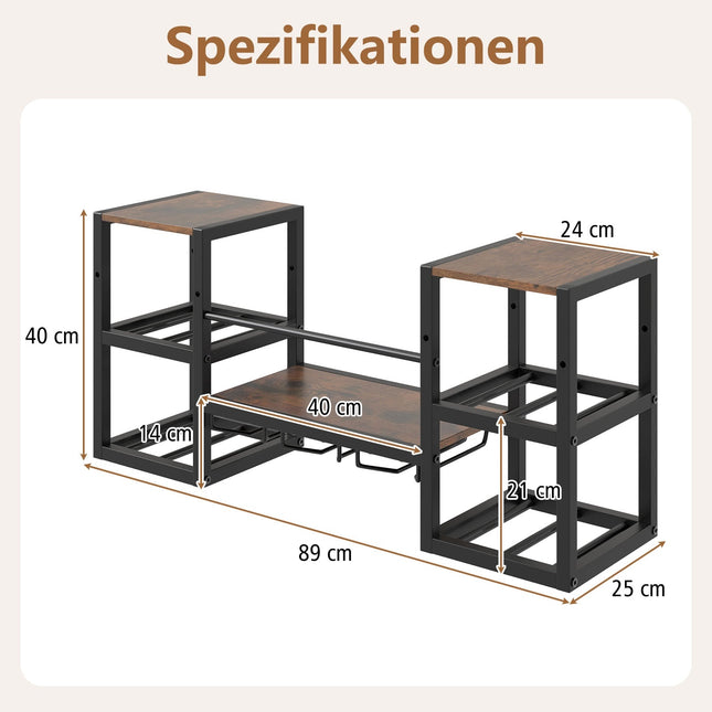 Nástěnný stojan na víno s držákem na sklenice, 8 lahví, rustikální hnědá