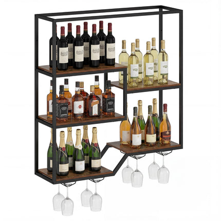 Wandmontiertes Weinregal mit Glashalter, Rustikales Braun