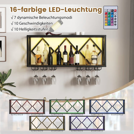 Wall-Mounted Wine Rack with LED & Glass Holders