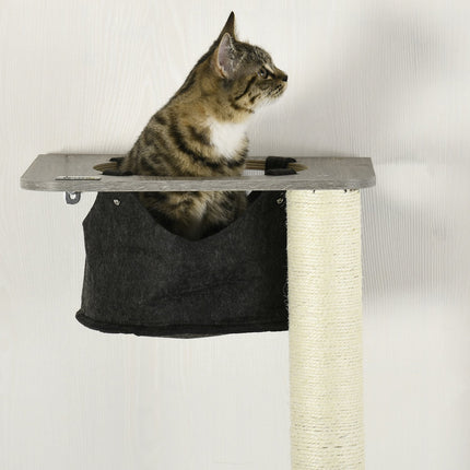 Katzenbaum mit Hängematte, Liegeflächen und Kratzstamm, 185 cm – grau/creme