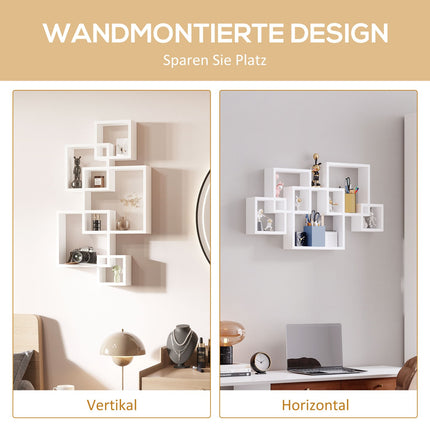 Wandregal aus weißem Fichtenholz – 5 Würfel, 9 Fächer