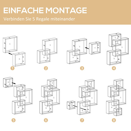 Wandregal aus weißem Fichtenholz – 5 Würfel, 9 Fächer