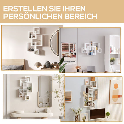 Wandregal aus weißem Fichtenholz – 5 Würfel, 9 Fächer