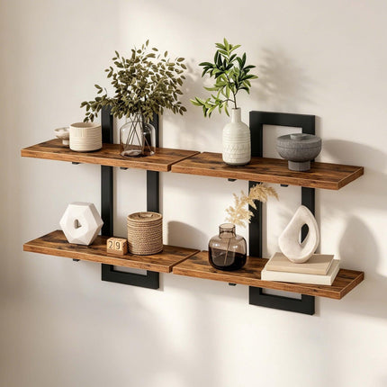 Wall Shelf Set of 2, MDF & Iron – Brown