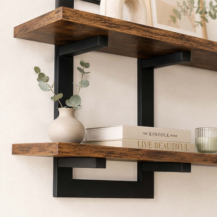 Wall Shelf Set of 2, MDF & Iron – Brown