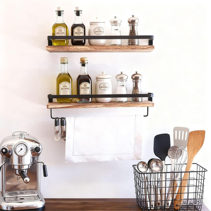 Wall Shelves, 2-Piece Set, Wood and Iron