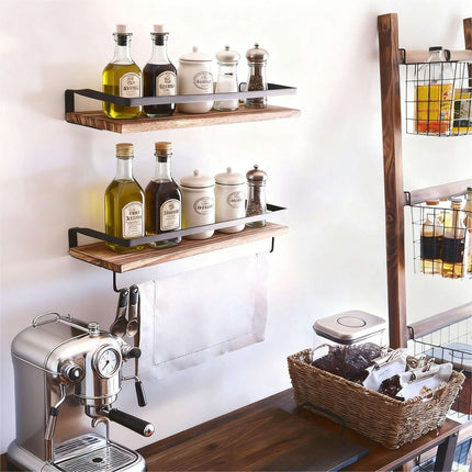 Wall Shelves, 2-Piece Set, Wood and Iron