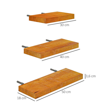 Lot de 3 étagères murales flottantes en bois massif, marron, pour cuisine, salon et salle de bain