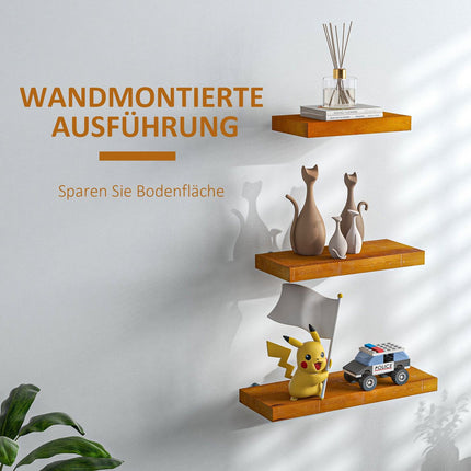 Lot de 3 étagères murales flottantes en bois massif, marron, pour cuisine, salon et salle de bain